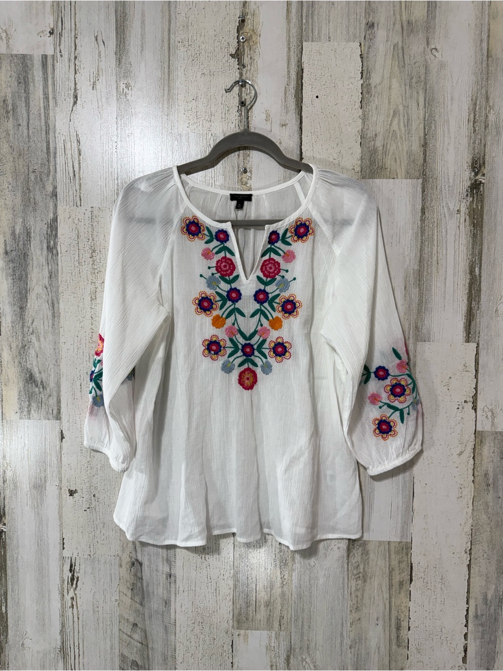 Talbots White Embroidered Peasant Top with Bright Florals - Picture 3 of 12